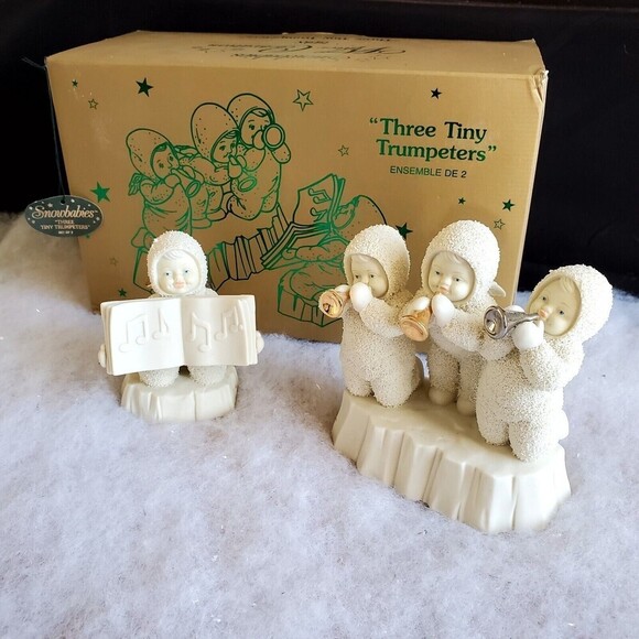 Snowbabies THREE TINY TRUMPETERS Christmas Decoration Retired #56.68888 Vintage - Picture 1 of 11